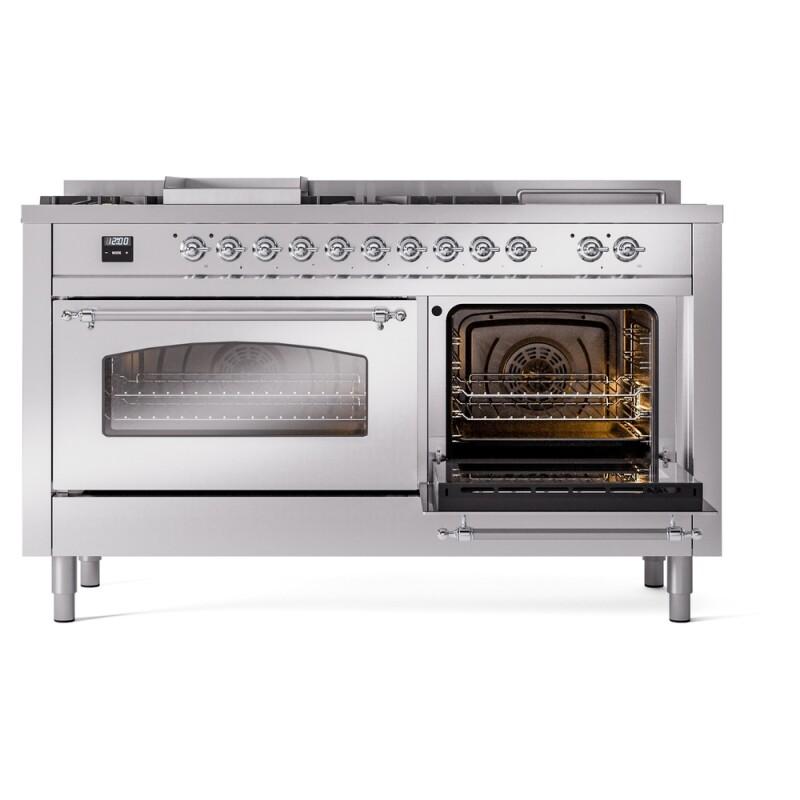 Nostalgie II 60 UP60FSNMPSSC Freestanding Dual Fuel Range with 7 Sealed Burners with Griddle and French Top Double Oven with Triple Glass Door with Chrome knobs UP60FSNMPSSC