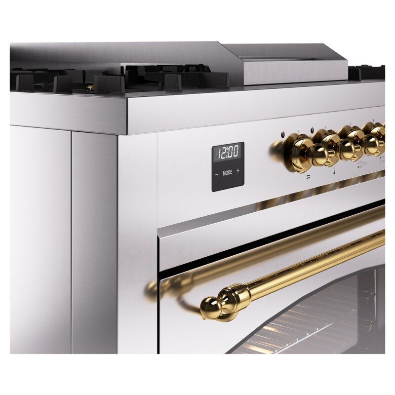Nostalgie II 60 UP60FSNMPSSG Freestanding Dual Fuel Range with 7 Sealed Burners with Griddle and French Top Double Oven with Triple Glass Door with Brass knobs UP60FSNMPSSGLP