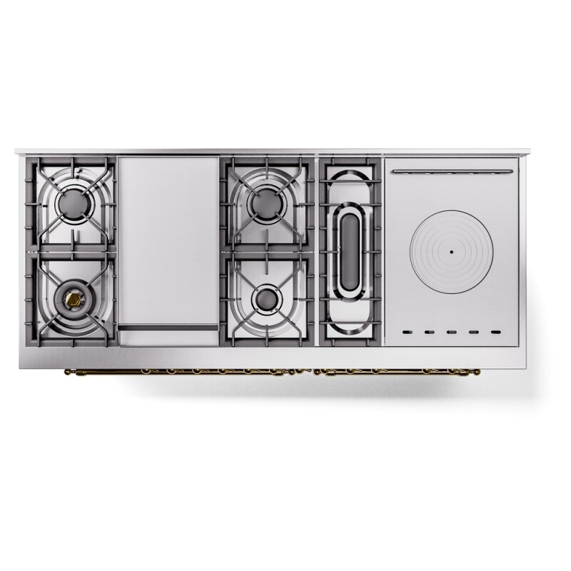Nostalgie II 60 UP60FSNMPSSG Freestanding Dual Fuel Range with 7 Sealed Burners with Griddle and French Top Double Oven with Triple Glass Door with Brass knobs UP60FSNMPSSGLP