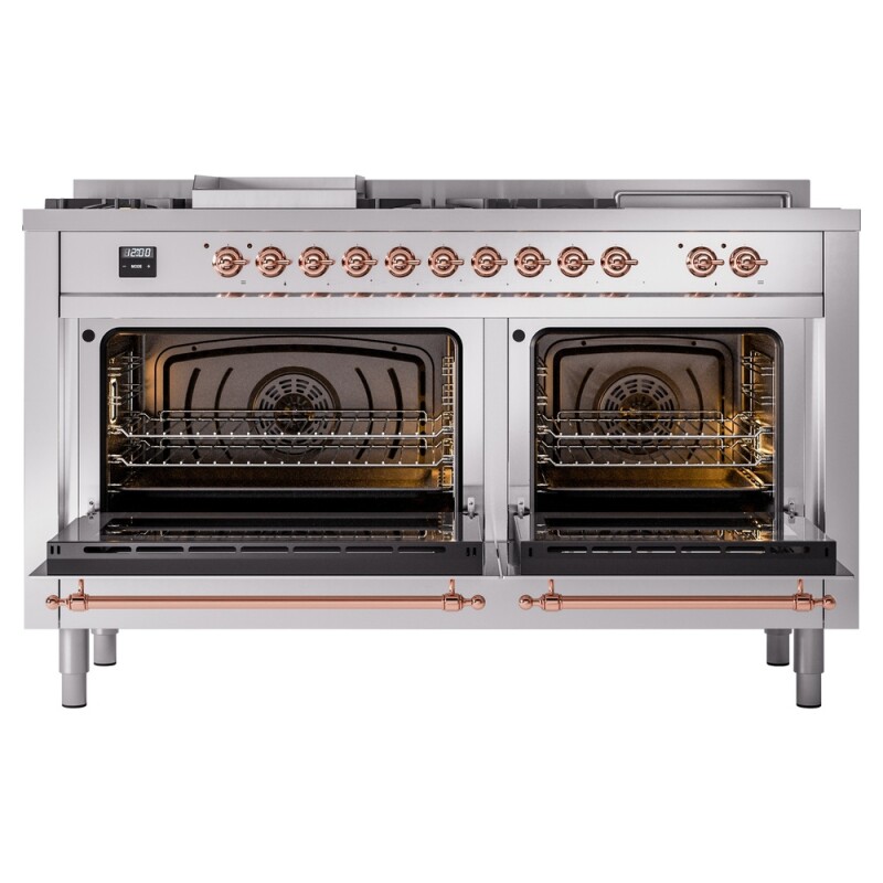 Nostalgie II 60 UP60FSNMPSSP Freestanding Dual Fuel Range with 7 Sealed Burners with Griddle and French Top Double Oven with Triple Glass Door with Copper knobs UP60FSNMPSSP