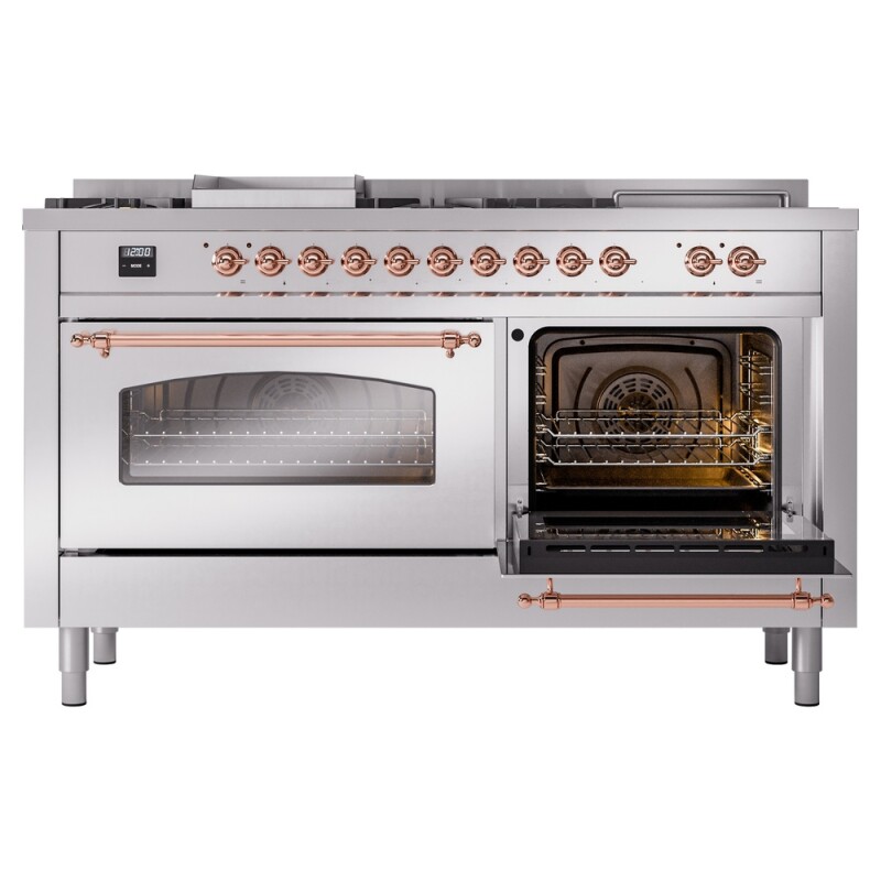 Nostalgie II 60 UP60FSNMPSSP Freestanding Dual Fuel Range with 7 Sealed Burners with Griddle and French Top Double Oven with Triple Glass Door with Copper knobs UP60FSNMPSSP