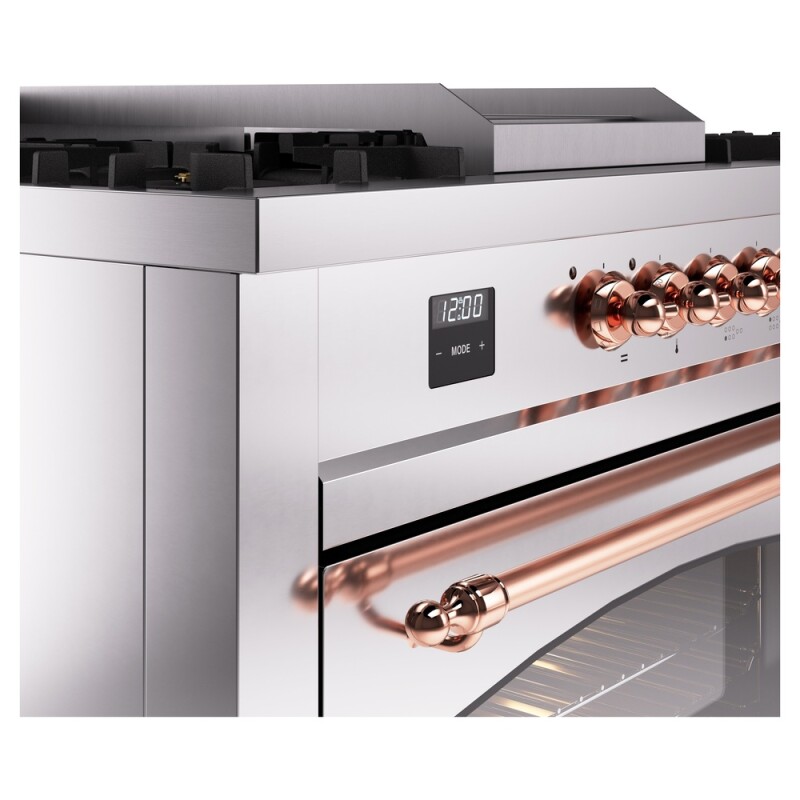 Nostalgie II 60 UP60FSNMPSSP Freestanding Dual Fuel Range with 7 Sealed Burners with Griddle and French Top Double Oven with Triple Glass Door with Copper knobs UP60FSNMPSSP