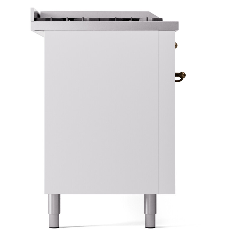 Nostalgie II 60 UP60FSNMPWHB Freestanding Dual Fuel Range with 7 Sealed Burners with Griddle and French Top Double Oven with Triple Glass Door with Bronze knobs UP60FSNMPWHBLP