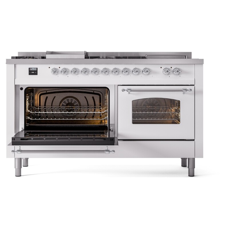 Nostalgie II 60 UP60FSNMPWHC Freestanding Dual Fuel Range with 7 Sealed Burners with Griddle and French Top Double Oven with Triple Glass Door with Chrome knobs UP60FSNMPWHC