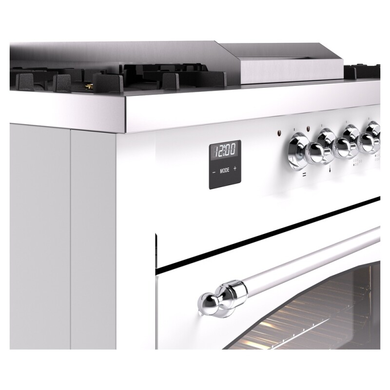 Nostalgie II 60 UP60FSNMPWHC Freestanding Dual Fuel Range with 7 Sealed Burners with Griddle and French Top Double Oven with Triple Glass Door with Chrome knobs UP60FSNMPWHC