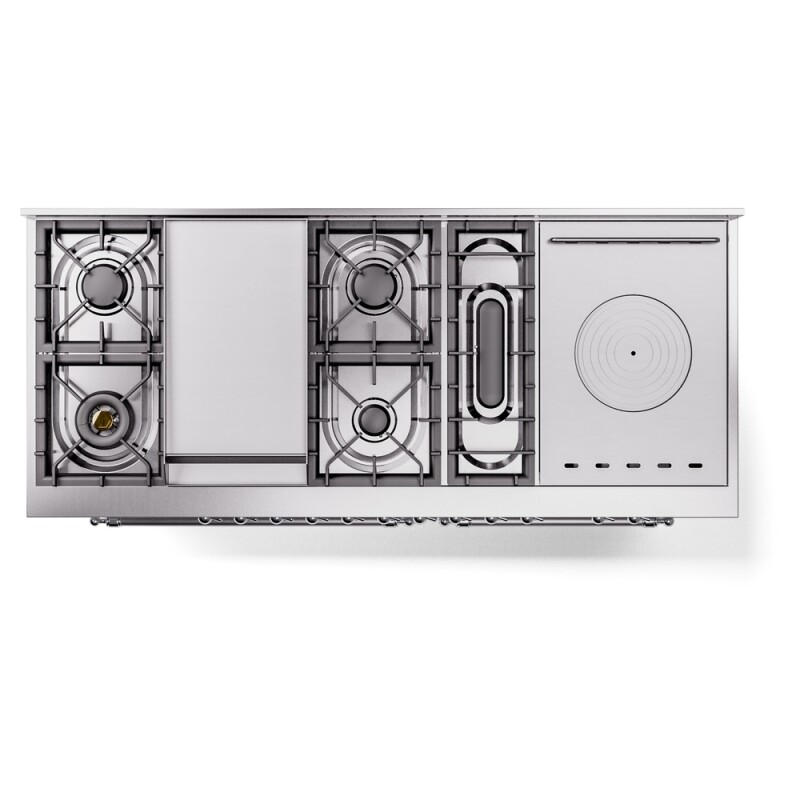Nostalgie II 60 UP60FSNMPWHC Freestanding Dual Fuel Range with 7 Sealed Burners with Griddle and French Top Double Oven with Triple Glass Door with Chrome knobs UP60FSNMPWHC