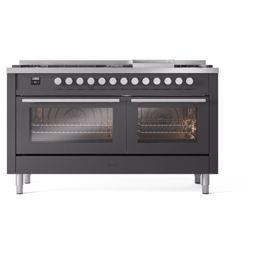 Professional Plus II 60 UP60FWMPMG Freestanding Dual Fuel Range with 9 Sealed Burners with Griddle Double Oven with Triple Glass Door with Stainless Steel knobs UP60FWMPMGLP