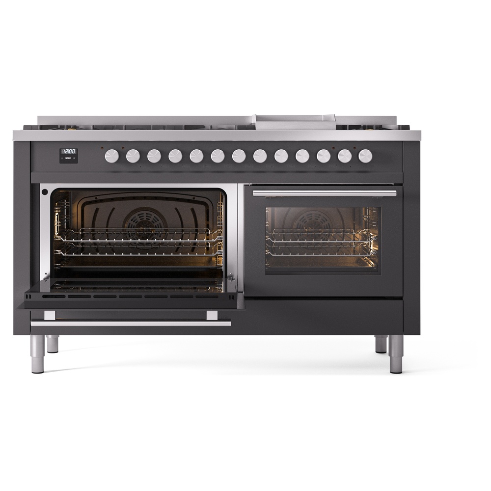 Professional Plus II 60 UP60FWMPMG Freestanding Dual Fuel Range with 9 Sealed Burners with Griddle Double Oven with Triple Glass Door with Stainless Steel knobs UP60FWMPMGLP