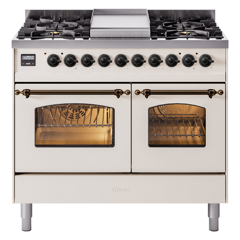 Nostalgie II 40 inch Dual Fuel Range with Double Ovens, 6 Burners and Griddle UPD40FNMPAWBLP