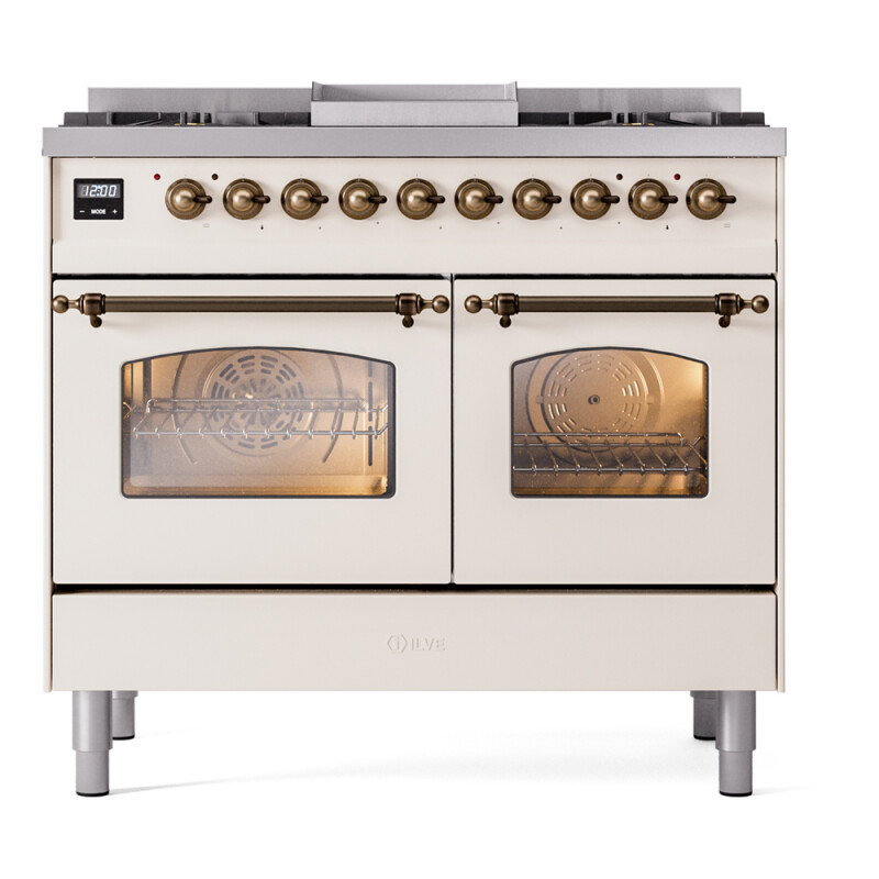 Nostalgie II 40 inch Dual Fuel Range with Double Ovens, 6 Burners and Griddle UPD40FNMPAWBLP
