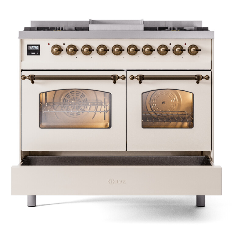 Nostalgie II 40 inch Dual Fuel Range with Double Ovens, 6 Burners and Griddle UPD40FNMPAWBLP