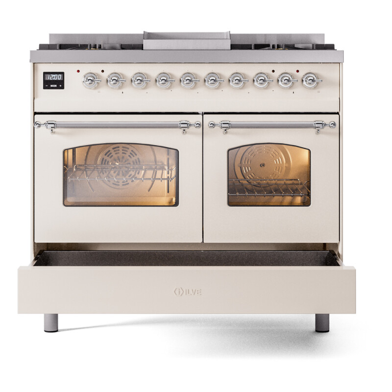 Nostalgie II 40 inch Dual Fuel Range with Double Ovens, 6 Burners and Griddle UPD40FNMPAWCLP