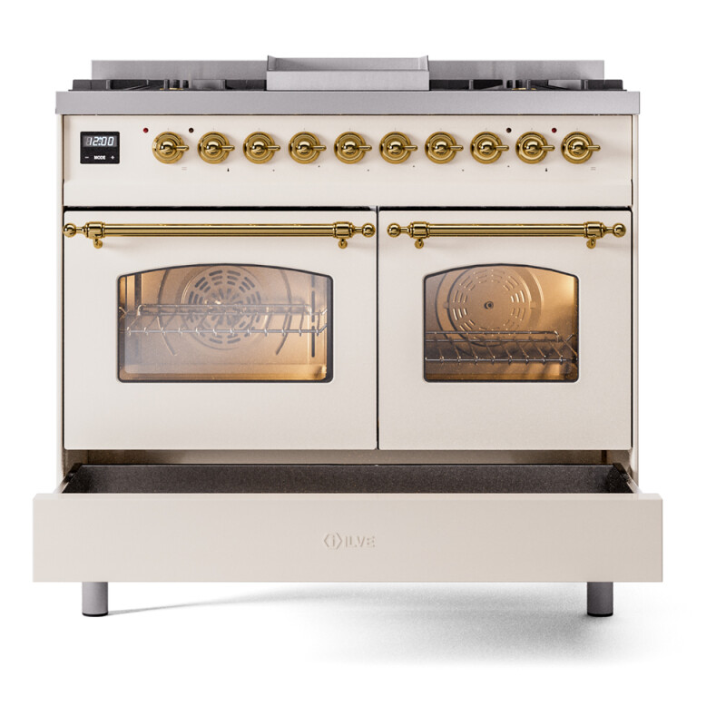 Nostalgie II 40 inch Dual Fuel Range with Double Ovens, 6 Burners and Griddle UPD40FNMPAWGLP