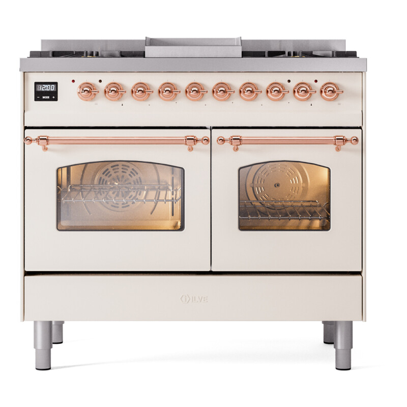 Nostalgie II 40 inch Dual Fuel Range with Double Ovens, 6 Burners and Griddle UPD40FNMPAWPLP