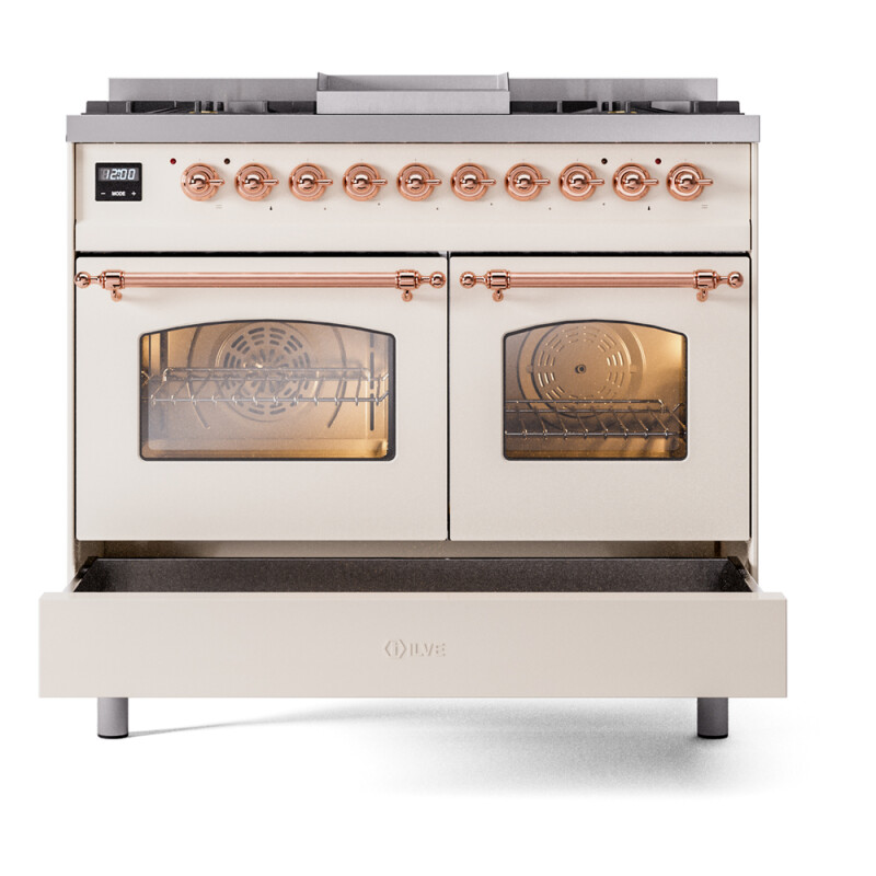 Nostalgie II 40 inch Dual Fuel Range with Double Ovens, 6 Burners and Griddle UPD40FNMPAWPLP