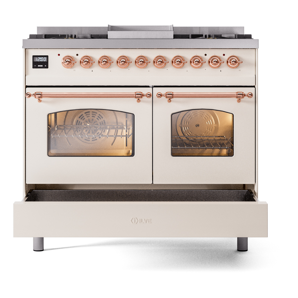 Nostalgie II 40 inch Dual Fuel Range with Double Ovens, 6 Burners and Griddle UPD40FNMPAWP