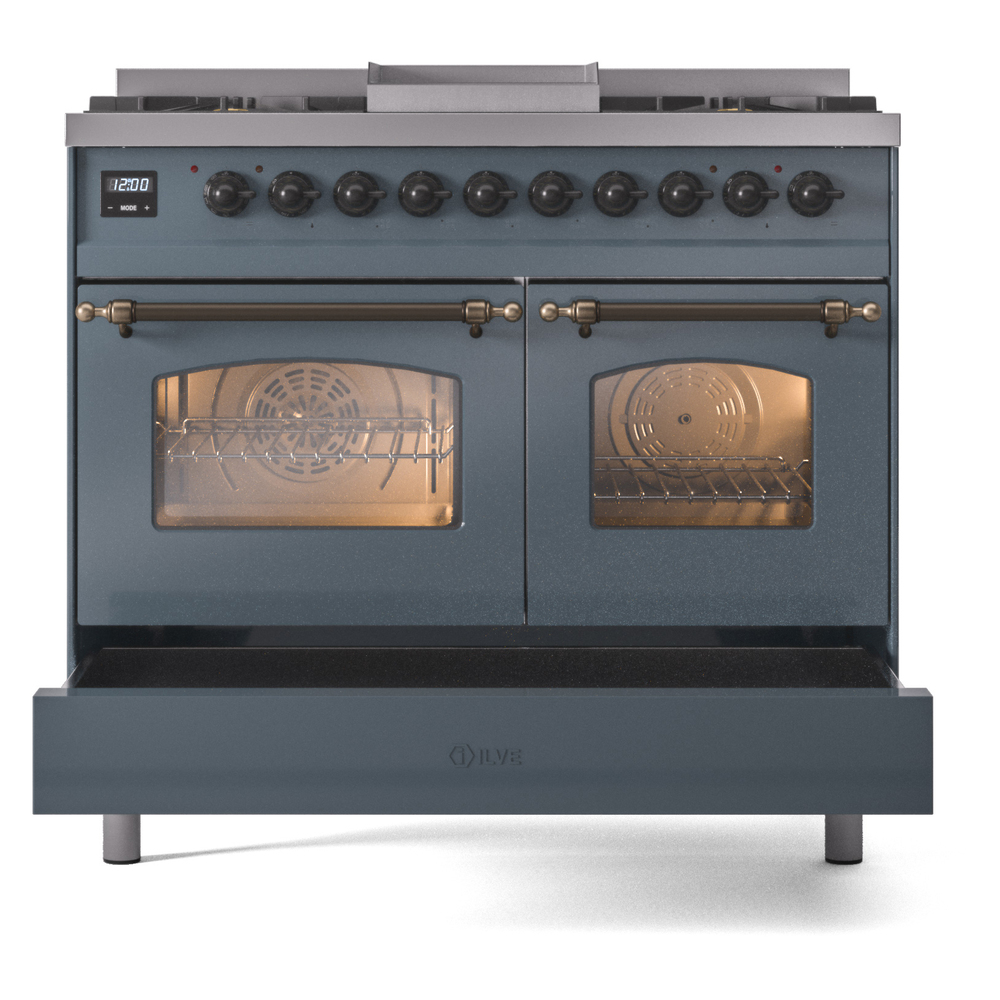 Nostalgie II 40 inch Dual Fuel Range with Double Ovens, 6 Burners and Griddle UPD40FNMPBGB