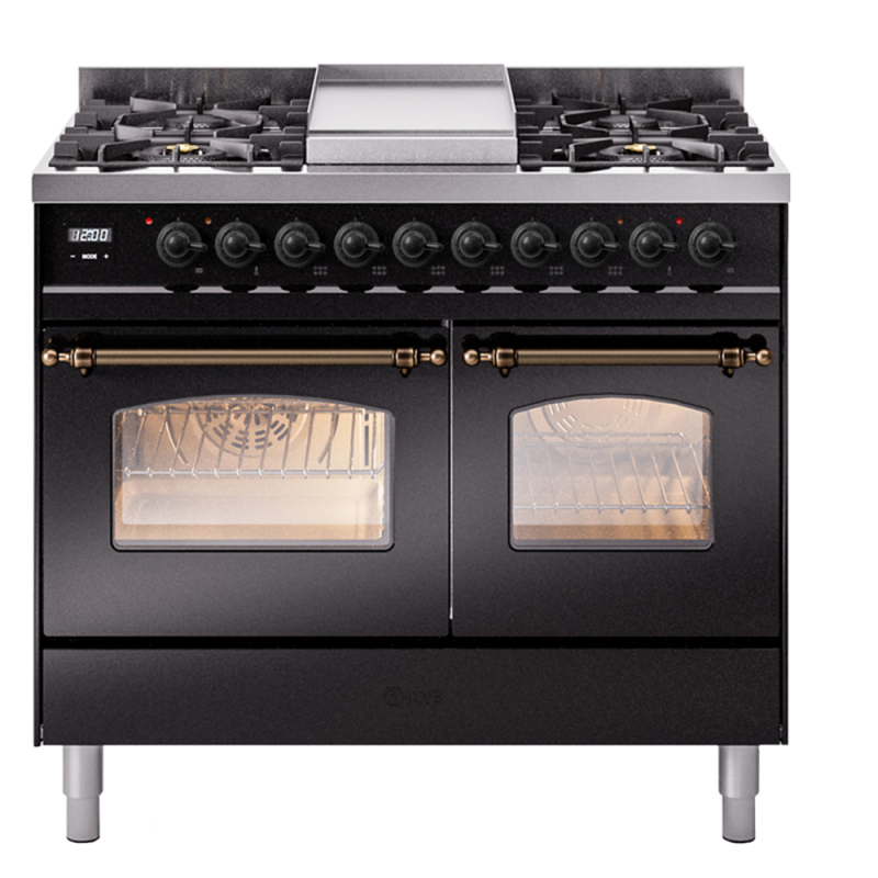 Nostalgie II 40 inch Dual Fuel Range with Double Ovens, 6 Burners and Griddle UPD40FNMPBKB
