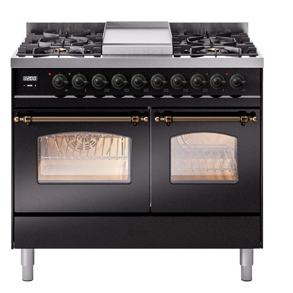 Nostalgie II 40 inch Dual Fuel Range with Double Ovens, 6 Burners and Griddle UPD40FNMPBKBLP