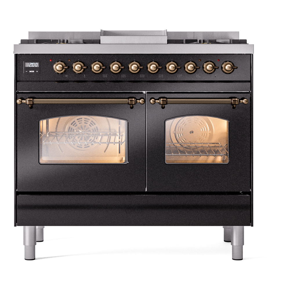 Nostalgie II 40 inch Dual Fuel Range with Double Ovens, 6 Burners and Griddle UPD40FNMPBKBLP