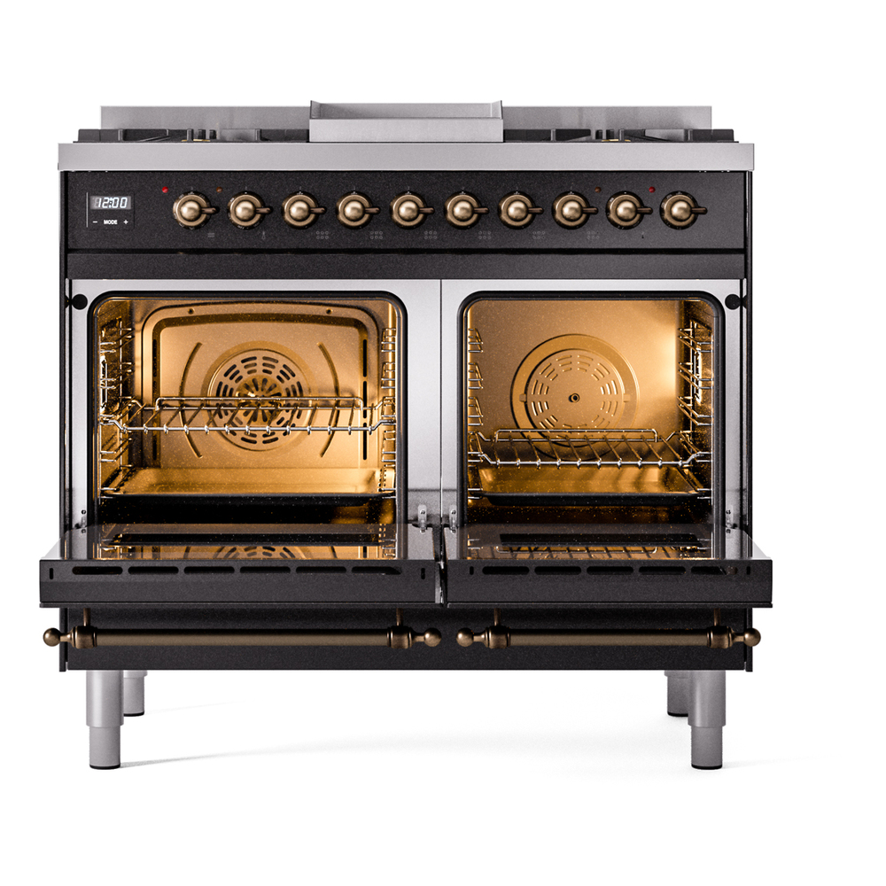 Nostalgie II 40 inch Dual Fuel Range with Double Ovens, 6 Burners and Griddle UPD40FNMPBKBLP