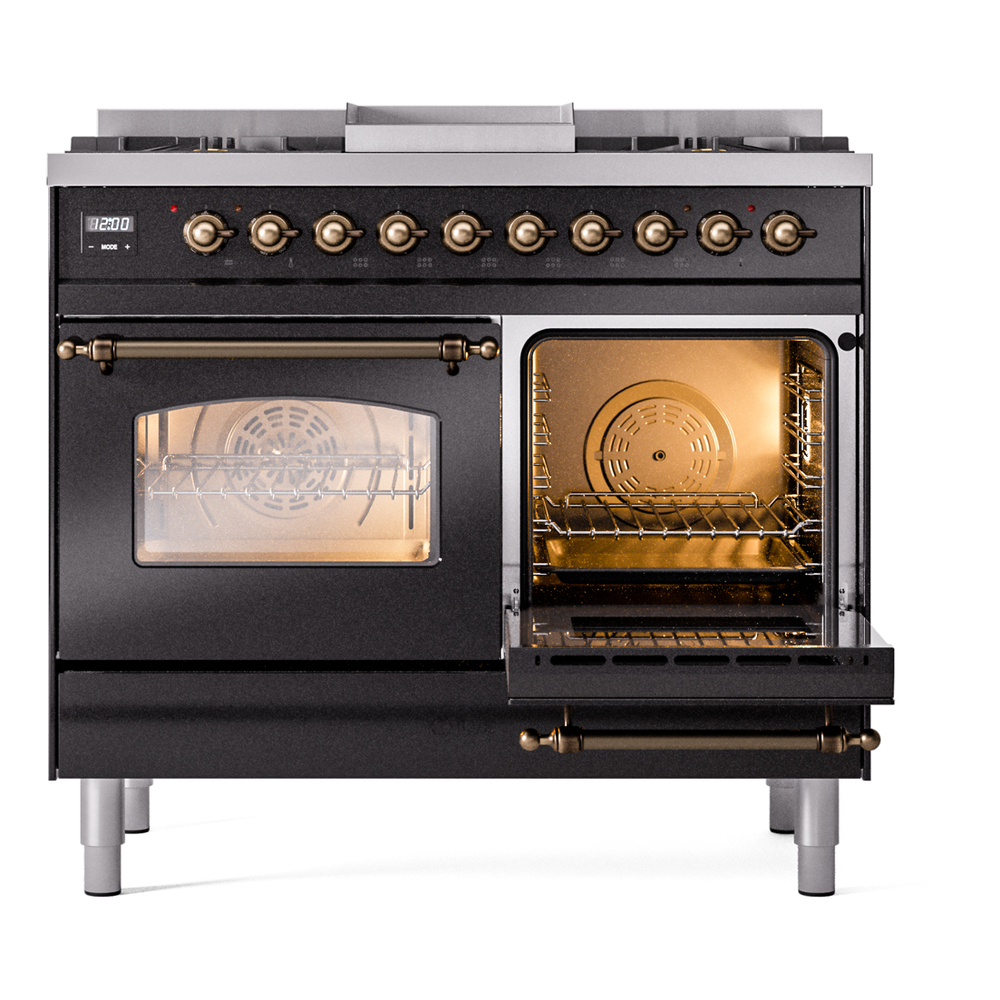 Nostalgie II 40 inch Dual Fuel Range with Double Ovens, 6 Burners and Griddle UPD40FNMPBKBLP