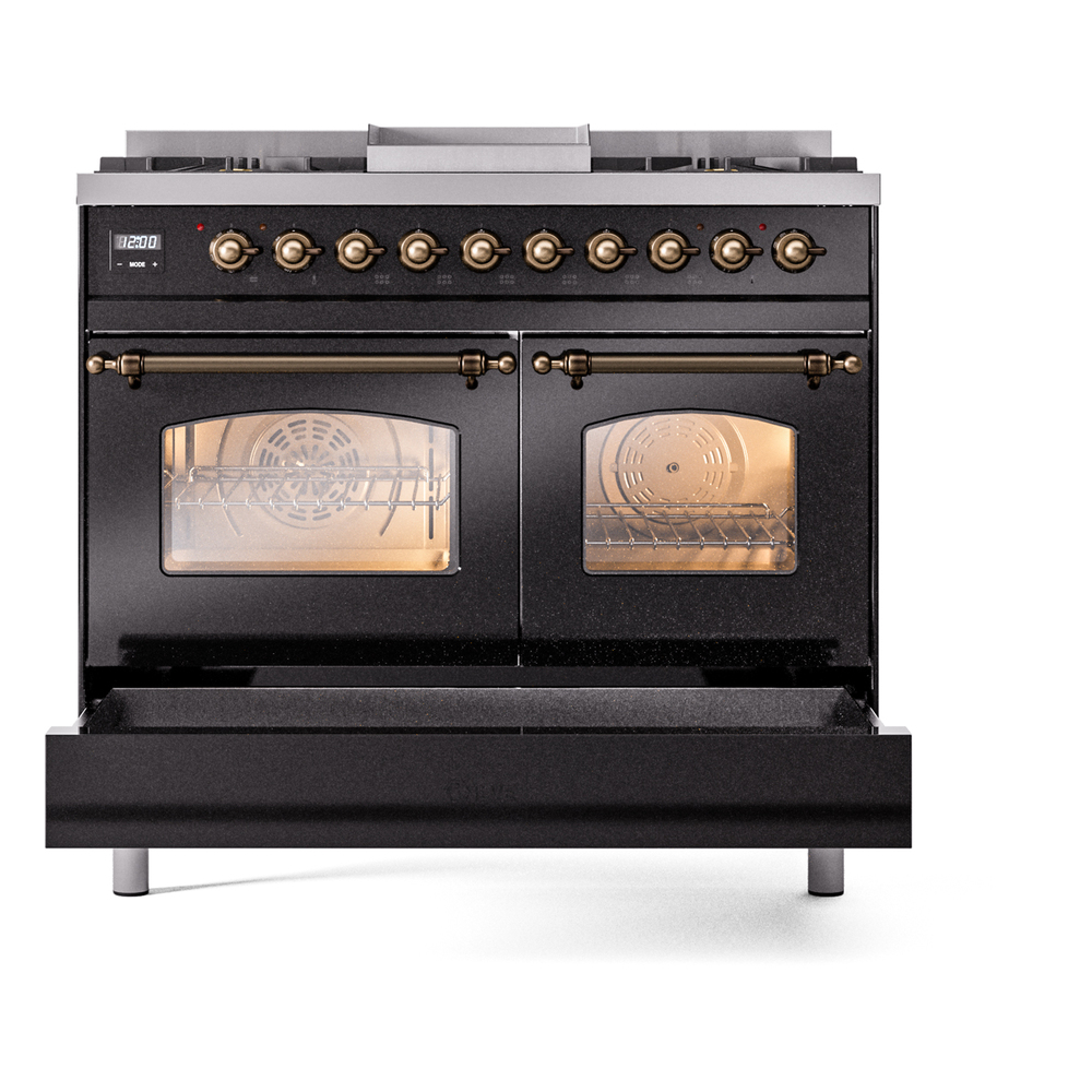 Nostalgie II 40 inch Dual Fuel Range with Double Ovens, 6 Burners and Griddle UPD40FNMPBKBLP