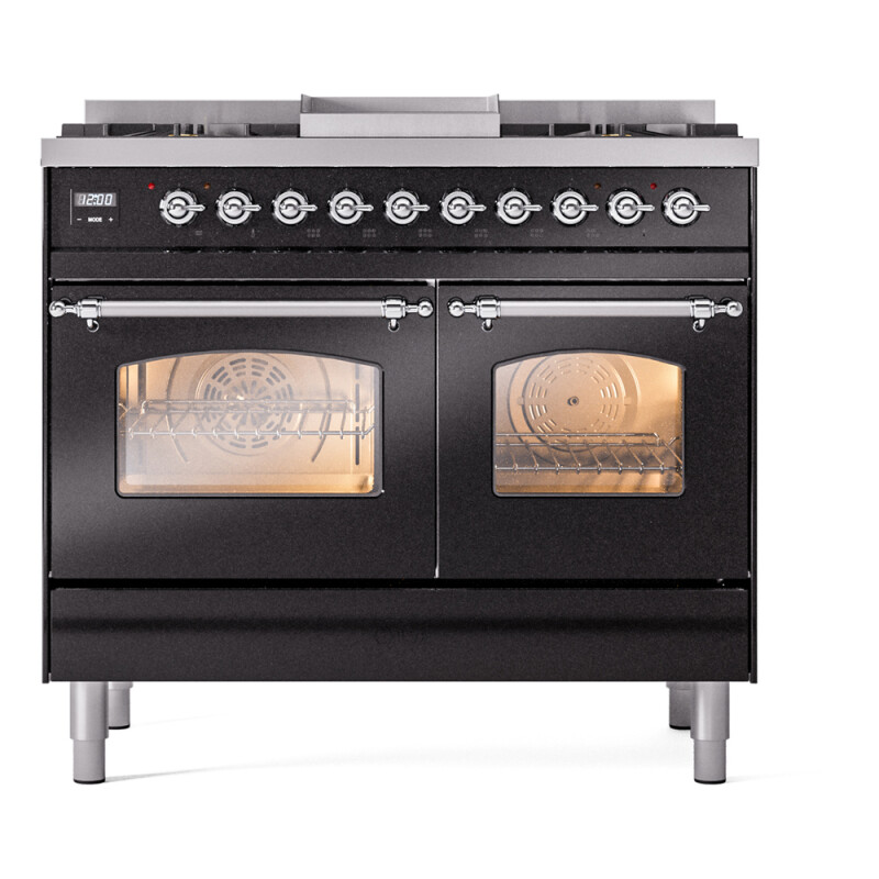 Nostalgie II 40 inch Dual Fuel Range with Double Ovens, 6 Burners and Griddle UPD40FNMPBKC