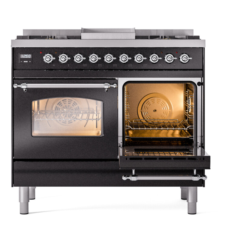 Nostalgie II 40 inch Dual Fuel Range with Double Ovens, 6 Burners and Griddle UPD40FNMPBKC