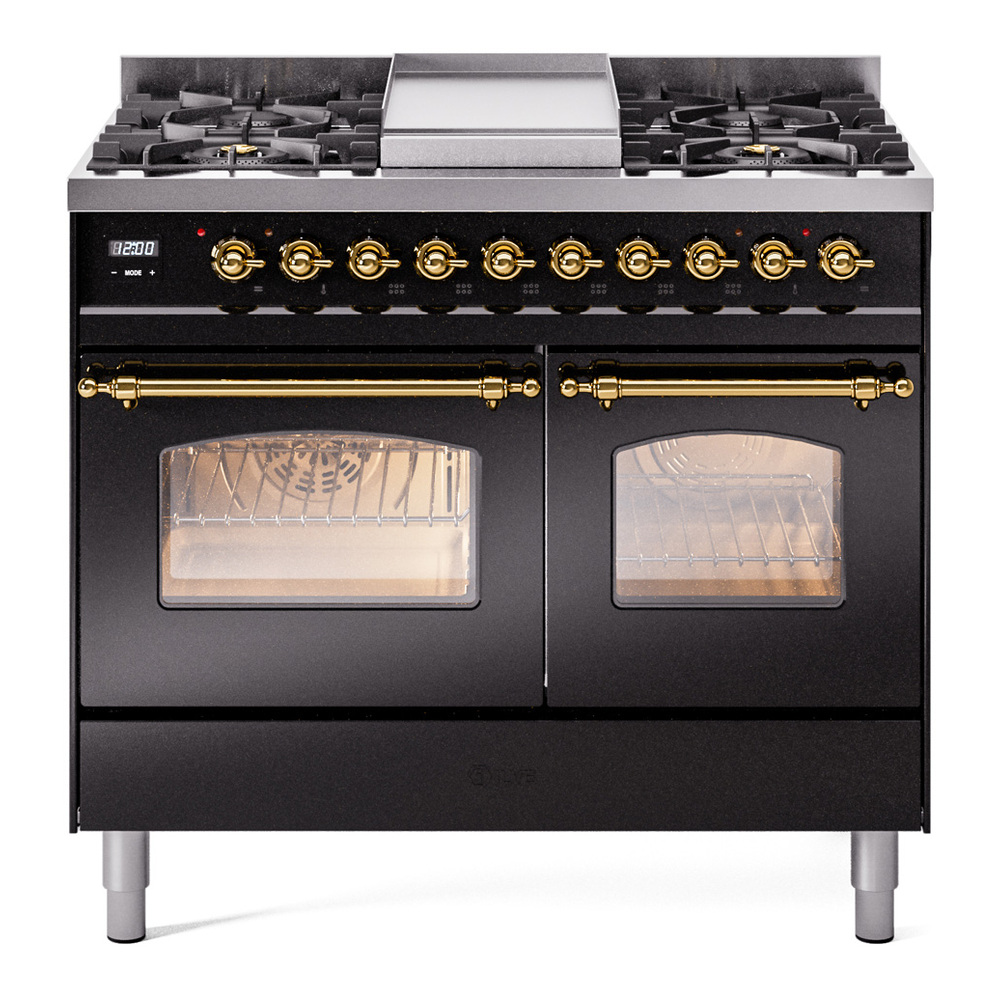 Nostalgie II 40 inch Dual Fuel Range with Double Ovens, 6 Burners and Griddle UPD40FNMPBKG