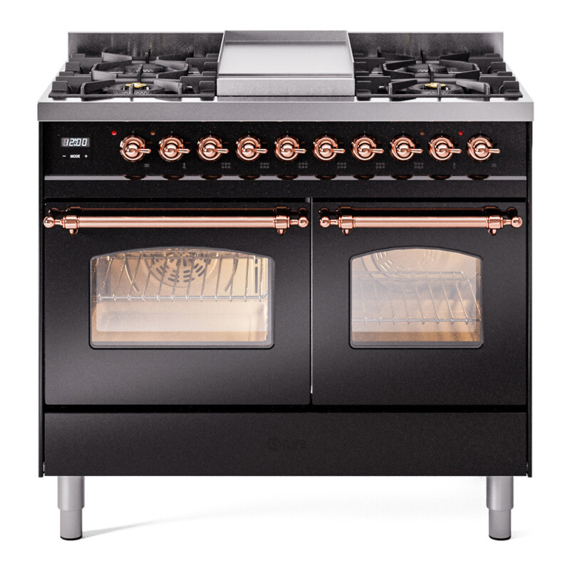Nostalgie II 40 inch Dual Fuel Range with Double Ovens, 6 Burners and Griddle UPD40FNMPBKP