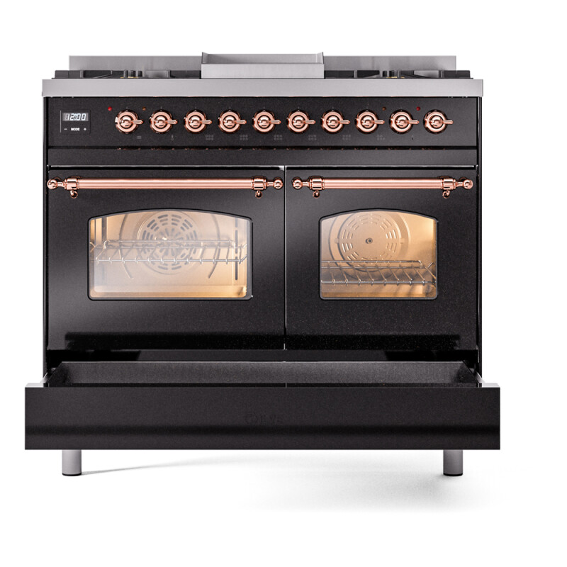 Nostalgie II 40 inch Dual Fuel Range with Double Ovens, 6 Burners and Griddle UPD40FNMPBKP