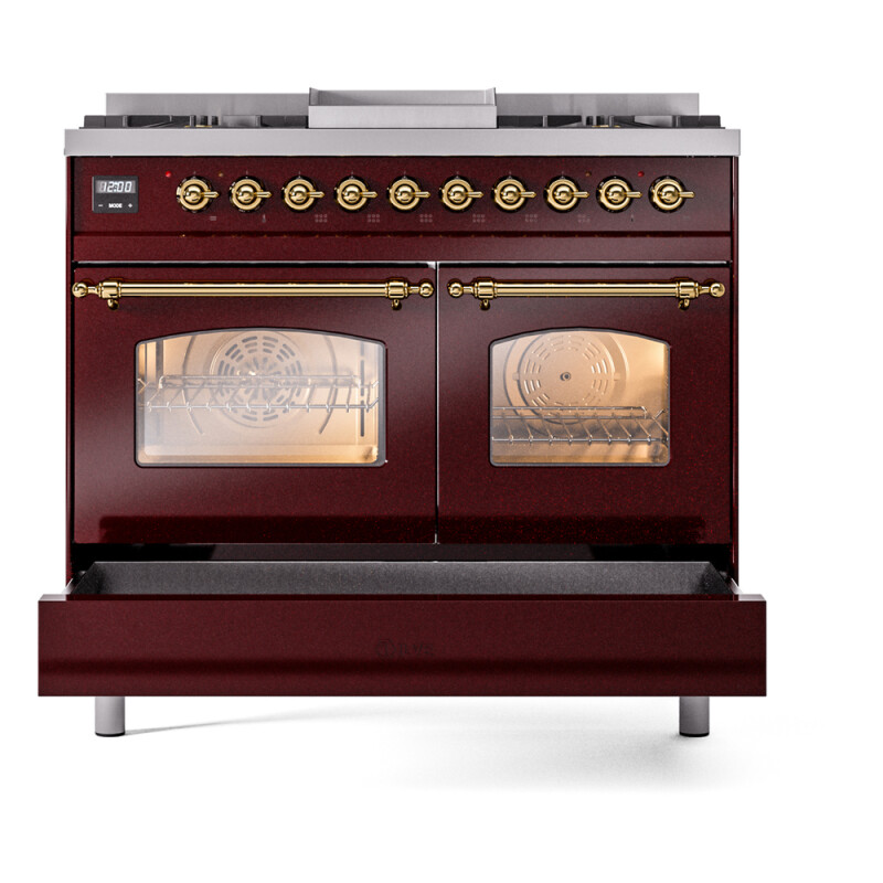 Nostalgie II 40 inch Dual Fuel Range with Double Ovens, 6 Burners and Griddle UPD40FNMPBUGLP