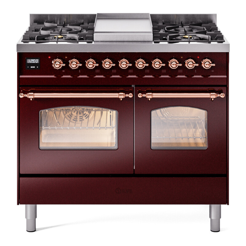 Nostalgie II 40 UPD40FNMPBUP Freestanding Dual Fuel Range with 6 Sealed Burners with Griddle Double Oven with Triple Glass Door with Copper knobs UPD40FNMPBUPLP