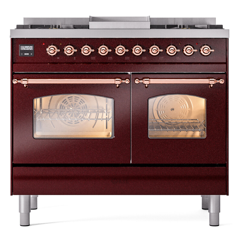 Nostalgie II 40 UPD40FNMPBUP Freestanding Dual Fuel Range with 6 Sealed Burners with Griddle Double Oven with Triple Glass Door with Copper knobs UPD40FNMPBUPLP