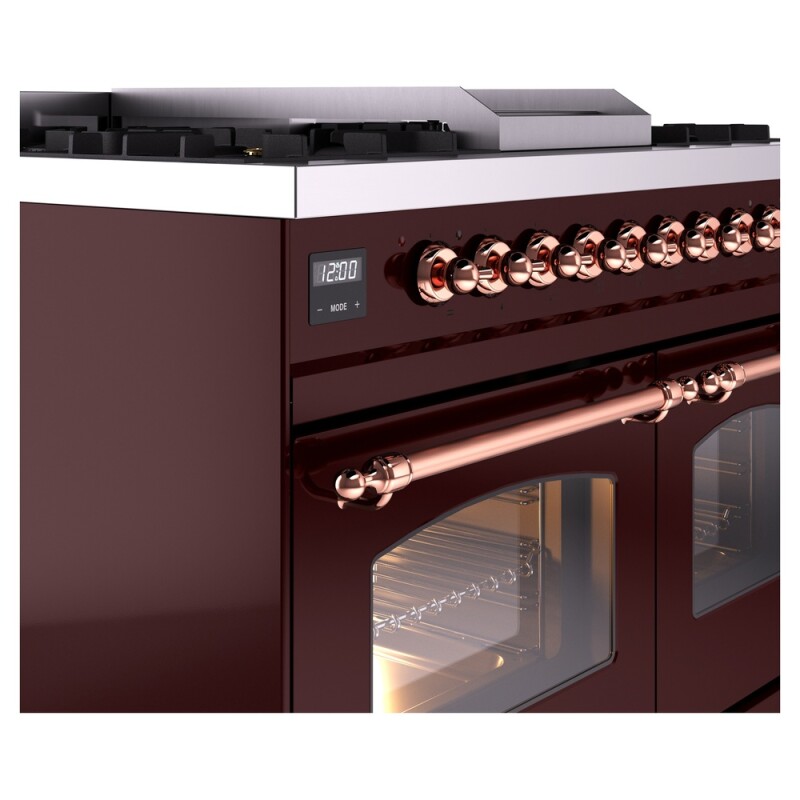 Nostalgie II 40 UPD40FNMPBUP Freestanding Dual Fuel Range with 6 Sealed Burners with Griddle Double Oven with Triple Glass Door with Copper knobs UPD40FNMPBUPLP