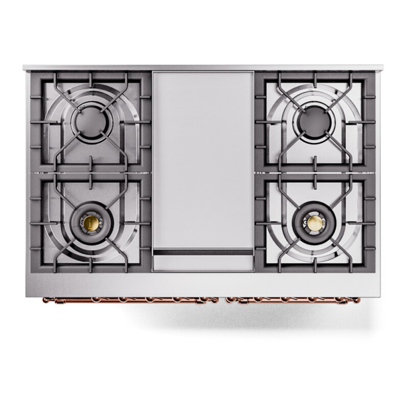 Nostalgie II 40 UPD40FNMPBUP Freestanding Dual Fuel Range with 6 Sealed Burners with Griddle Double Oven with Triple Glass Door with Copper knobs UPD40FNMPBUPLP