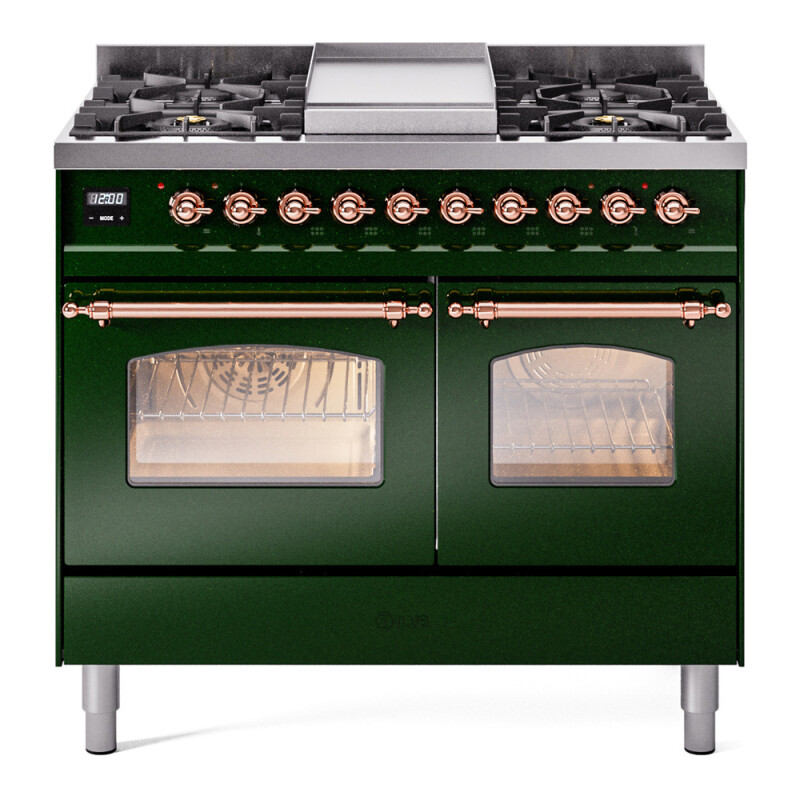 Nostalgie II 40 UPD40FNMPEGP Freestanding Dual Fuel Range with 6 Sealed Burners with Griddle Double Oven with Triple Glass Door with Copper knobs UPD40FNMPEGPLP