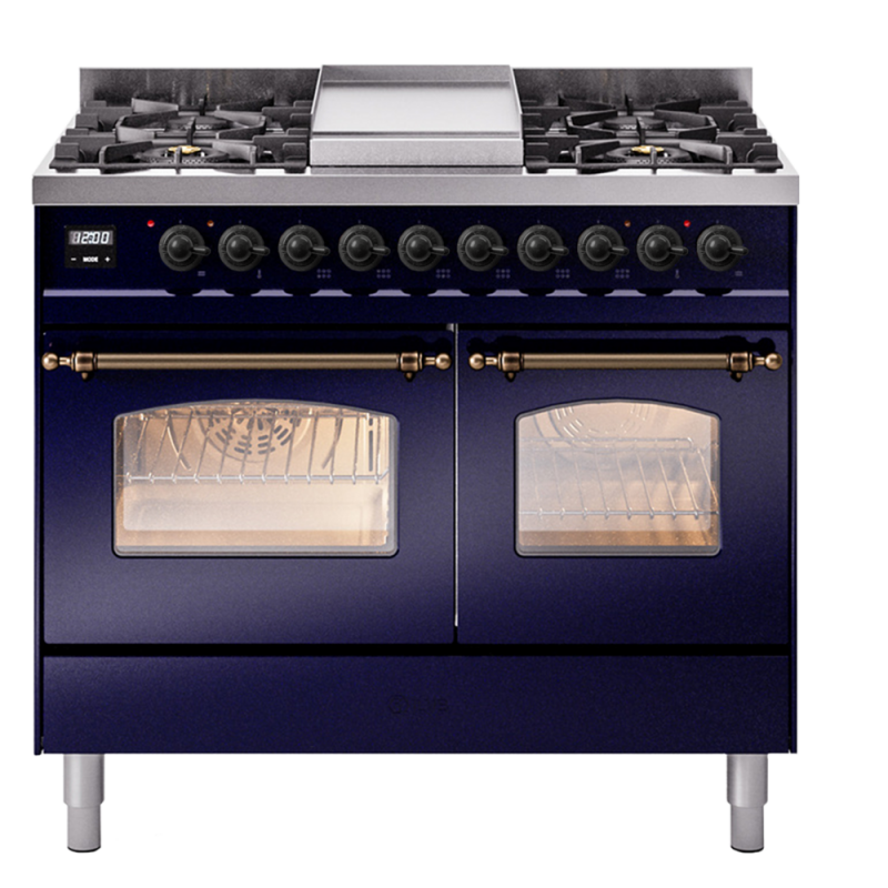 Nostalgie II 40 UPD40FNMPMBB Freestanding Dual Fuel Range with 6 Sealed Burners with Griddle Double Oven with Triple Glass Door with Bronze knobs UPD40FNMPMBB