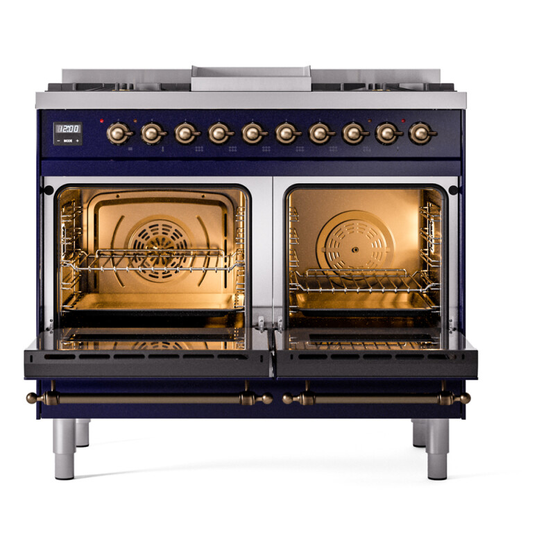 Nostalgie II 40 UPD40FNMPMBB Freestanding Dual Fuel Range with 6 Sealed Burners with Griddle Double Oven with Triple Glass Door with Bronze knobs UPD40FNMPMBB