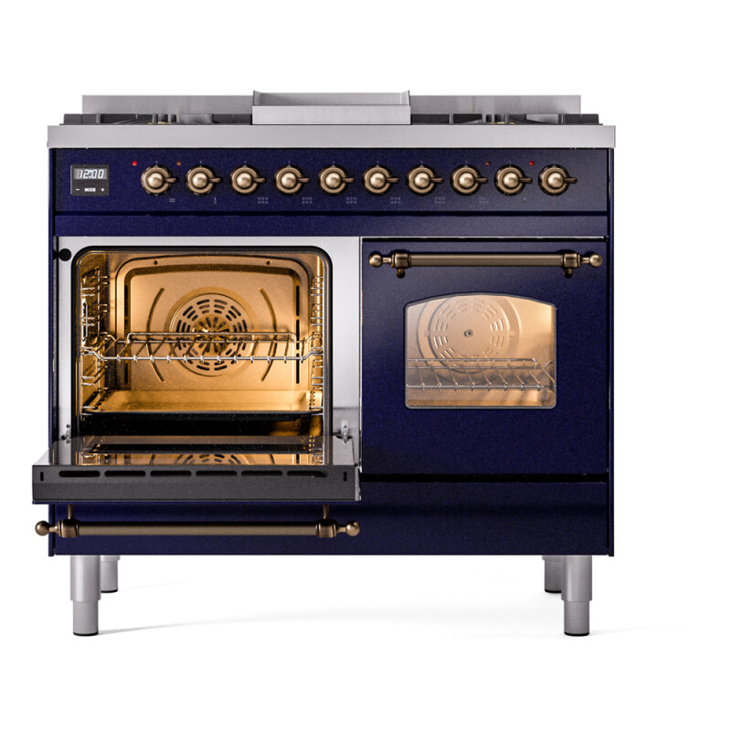 Nostalgie II 40 UPD40FNMPMBB Freestanding Dual Fuel Range with 6 Sealed Burners with Griddle Double Oven with Triple Glass Door with Bronze knobs UPD40FNMPMBB