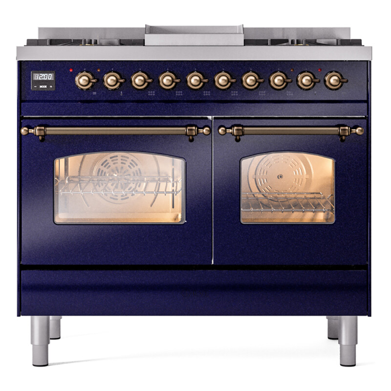 Nostalgie II 40 UPD40FNMPMBB Freestanding Dual Fuel Range with 6 Sealed Burners with Griddle Double Oven with Triple Glass Door with Bronze knobs UPD40FNMPMBBLP