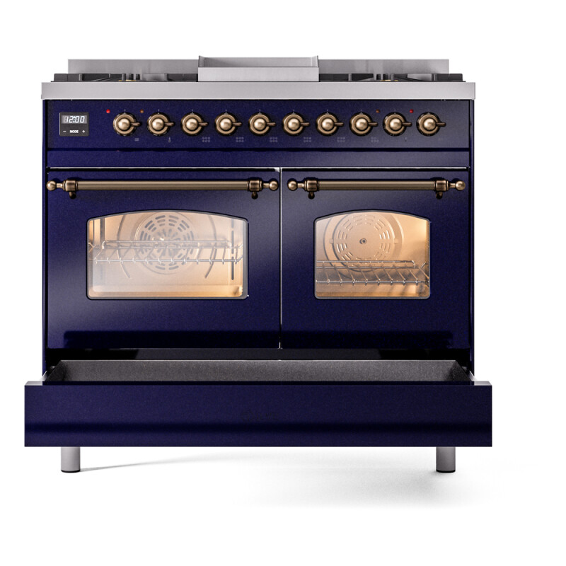 Nostalgie II 40 UPD40FNMPMBB Freestanding Dual Fuel Range with 6 Sealed Burners with Griddle Double Oven with Triple Glass Door with Bronze knobs UPD40FNMPMBBLP