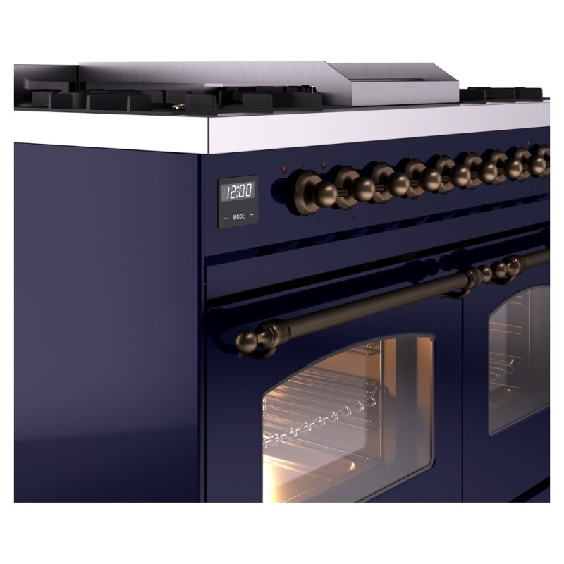 Nostalgie II 40 UPD40FNMPMBB Freestanding Dual Fuel Range with 6 Sealed Burners with Griddle Double Oven with Triple Glass Door with Bronze knobs UPD40FNMPMBBLP