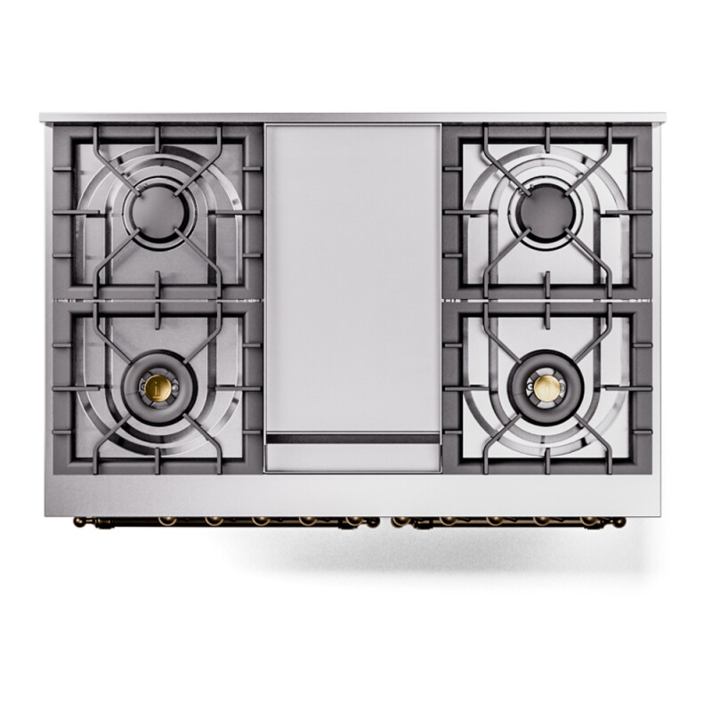 Nostalgie II 40 UPD40FNMPMBB Freestanding Dual Fuel Range with 6 Sealed Burners with Griddle Double Oven with Triple Glass Door with Bronze knobs UPD40FNMPMBBLP