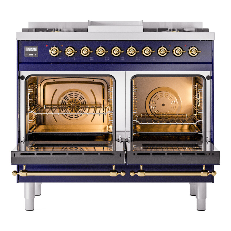 Nostalgie II 40 inch Dual Fuel Range with Double Ovens, 6 Burners and Griddle UPD40FNMPMBGLP