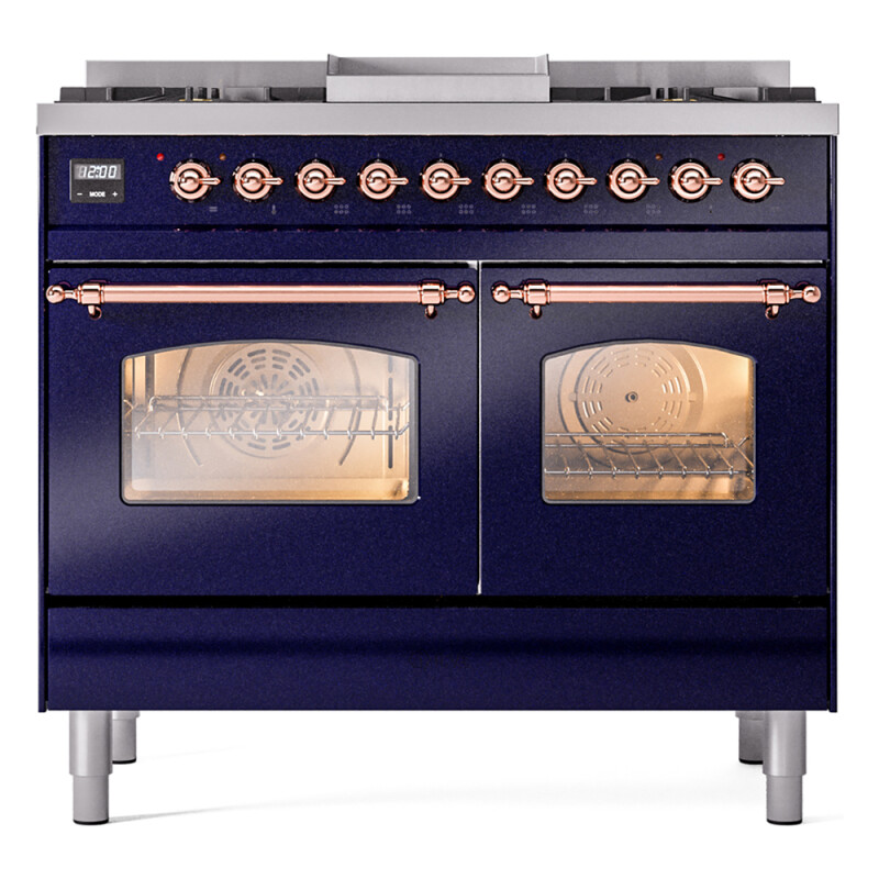 Nostalgie II 40 UPD40FNMPMBP Freestanding Dual Fuel Range with 6 Sealed Burners with Griddle Double Oven with Triple Glass Door with Copper knobs UPD40FNMPMBP