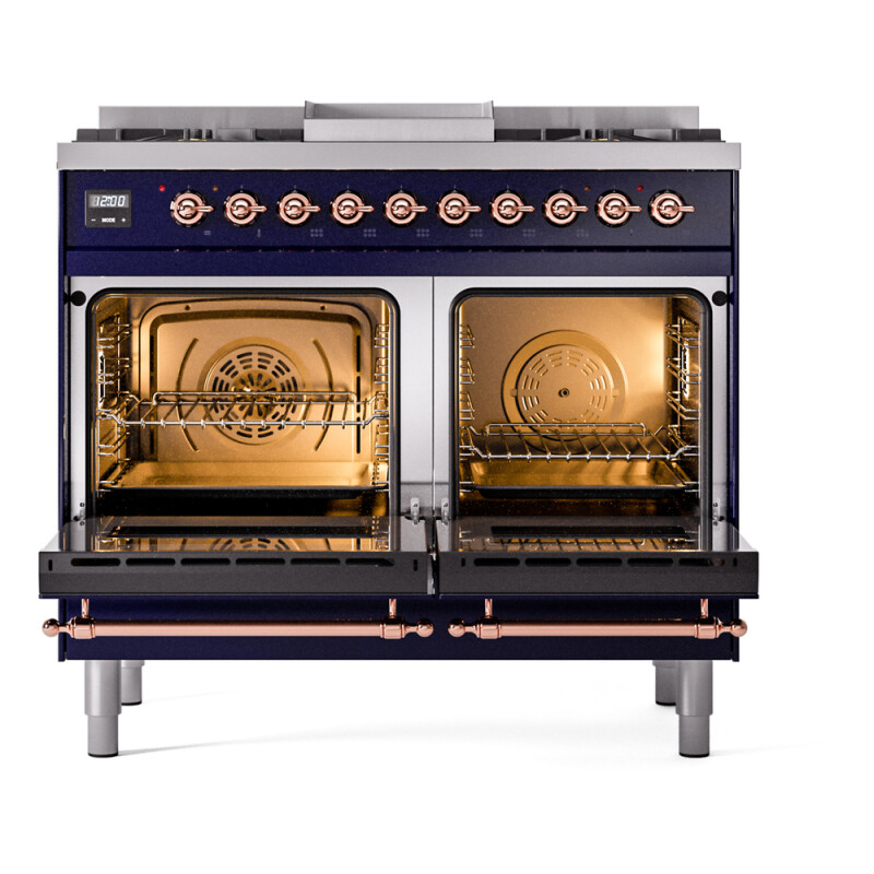 Nostalgie II 40 UPD40FNMPMBP Freestanding Dual Fuel Range with 6 Sealed Burners with Griddle Double Oven with Triple Glass Door with Copper knobs UPD40FNMPMBP