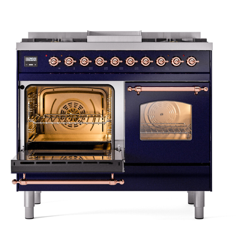 Nostalgie II 40 UPD40FNMPMBP Freestanding Dual Fuel Range with 6 Sealed Burners with Griddle Double Oven with Triple Glass Door with Copper knobs UPD40FNMPMBP