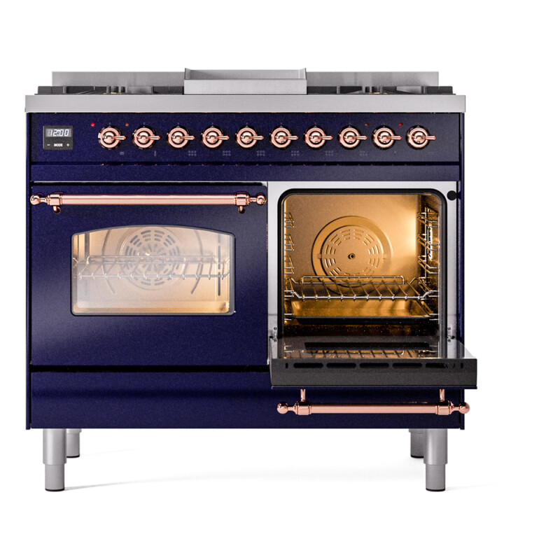 Nostalgie II 40 UPD40FNMPMBP Freestanding Dual Fuel Range with 6 Sealed Burners with Griddle Double Oven with Triple Glass Door with Copper knobs UPD40FNMPMBP